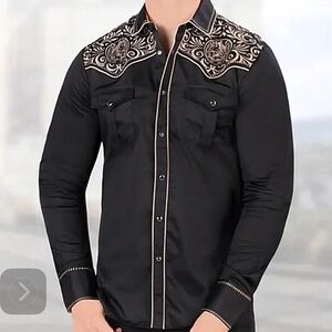 But 3 get 1 free‼️Cow boy Black Casual Button Down Shirt